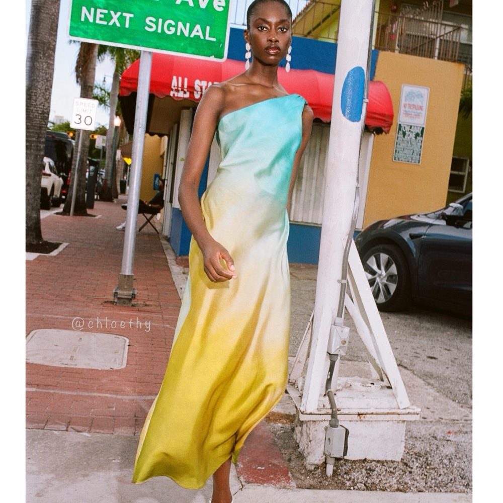 Zara ASYMMETRICAL SATIN EFFECT TIE DYE DRESS